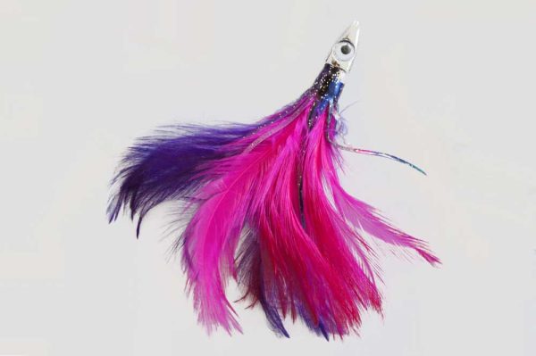 Single Rigged Feathers, Black, Purple and Pinked Skippy Feathers, Black, Purple and Pink